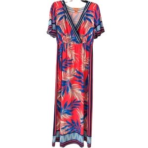 NWOT Flying Tomato Tropical Palm Print V-Neck Surplice Maxi Dress Large